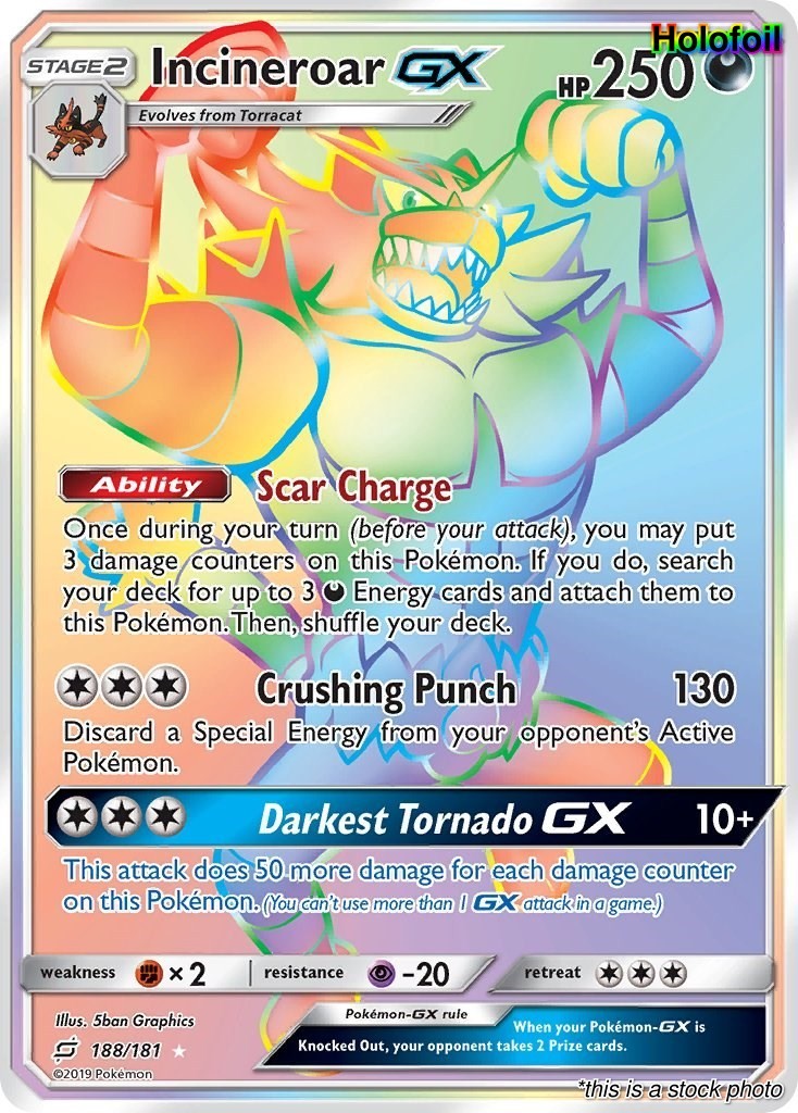 Holofoil - Incineroar GX (Secret) - 188/181 - SM - Team Up - EN - NM