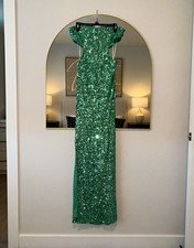 Fashion Nova Green Sequin Off Shoulder Cut-Out Open Back Maxi Dress Size L