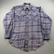 Vintage H Bar C Western Shirt Mens Medium Purple Plaid Pearl Snap Ranchwear 60s