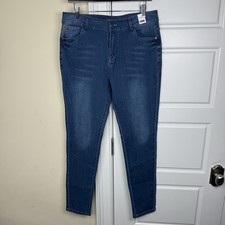 Judy Blue Tapered Jeans Women  s Medium Blue Mid Rise Stretch Denim Silver Button
