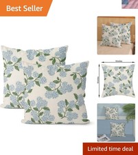 Spring Pillow Covers 18x18 Inch 2 Pcs Blue Green Hydrangea Flower Decor Throw...