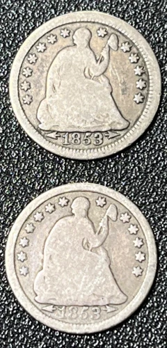 Lot of 2x 1853 W/Arrows Seated Liberty Silver Half Dime Grade-Good Free Shipping
