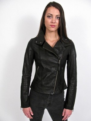 MACKAGE KENYA JACKET BLACK LEATHER MOTO ASYMETRICAL ZIPPER EXCELLENT~XS