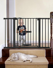 29-48" Extra Wide Baby Gate with Cat Door, Auto Close Metal Pet Door for Stairs,