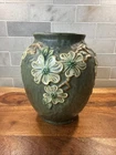 Vintage / Antique Roseville Dogwood Textured Green Vase 7.25” Early Stamp Mark