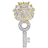 "10K Gelbgold Original Diamant AnhäNger LöWenkopf & SchlüSsel 1.90 \" Pflastern"