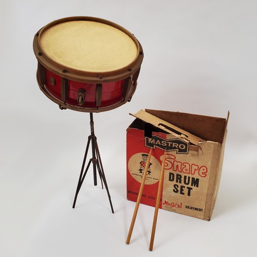 Vintage Mastro No 110 Snare Drum Set Toy w/ Stand Sticks Original Box USA