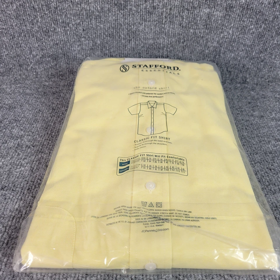 Camisa Oxford Stafford Essentials Para Hombre Calce Clásico Manga Larga Amarilla 17-1/2 NUEVA CON ETIQUETAS Foto 3 de 4