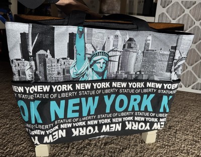 Robin Ruth New York Statue of Liberty Large Tote Bag Black Blue Zip Graphic