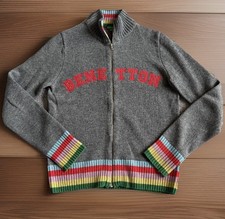 Vtg UNITED COLORS OF BENETTON Sweater Size 42 Multicolor Stripe Zip Up Cardigan