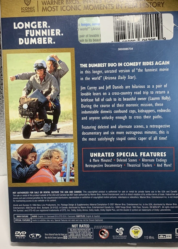 Dumb and Dumber (DVD, 1994) Jim Carrey, Jeff Daniels, Lauren Holly - Unrated NEW - Image 2 of 2