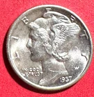 1937 Choice Uncirculated US Mercury SILVER Dime "Philadelphia" Mint! Old US Coin