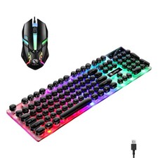 Wired LED RGB Gaming Keyboard  Mouse Combo, Punk Retro, Mechanical Feeling