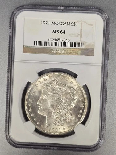 FROSTY 1921 P Morgan Silver Dollar Us Coin NGC Certified Ms64 BU Uncirculated