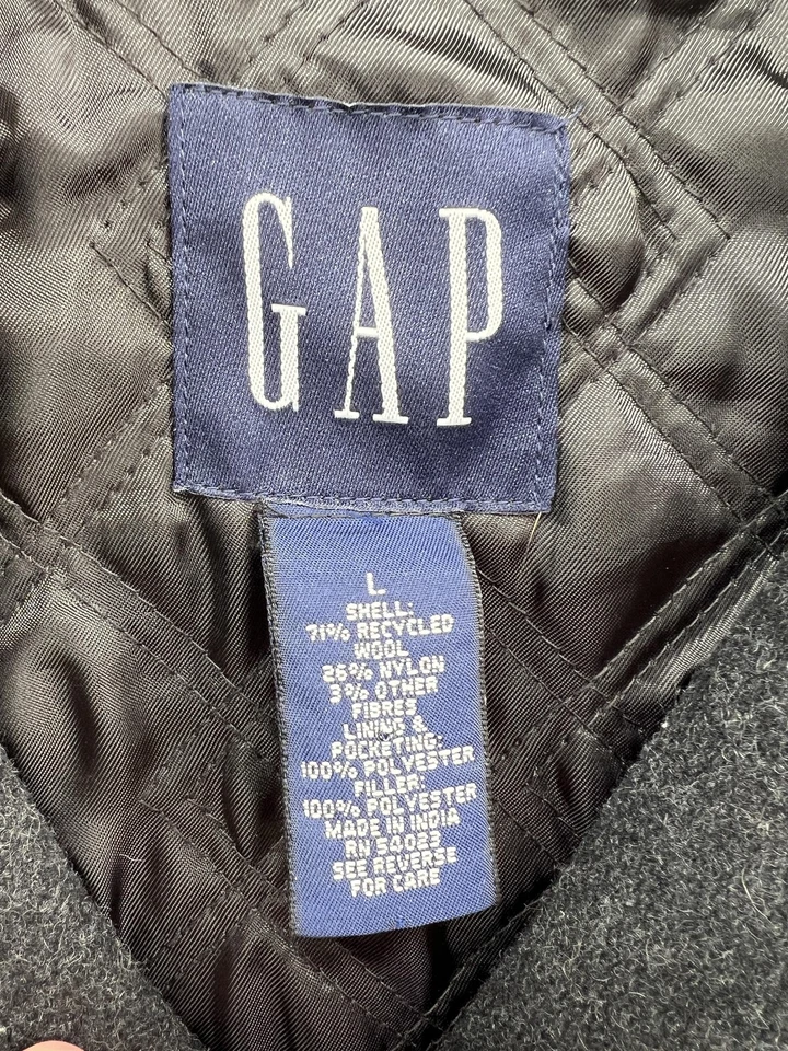 Vintage GAP Jacket Mens Large Charcoal Wool Blend Zip Up Quilted Lined Y2K 00s - Image 4 of 4