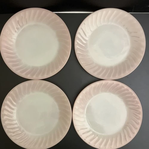 Vintage Anchor Hocking Fire King Pink Swirl 9 1/8" Dinner Plates Set Of 4