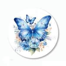 30 BLUE BUTTERFLY STICKERS ENVELOPE SEALS BUTTERFLY FAVORS 1.5" ROUND LABELS
