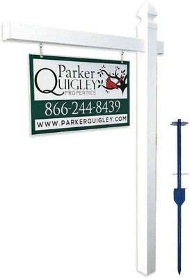 Vinyl PVC Real Estate Sign Post - White - 6' Tall Post White 47'' Arm (Single)