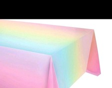 2 Pack of Ombre Pastel Rainbow Party Tablecloths 54" X 108" Plastic Table Cloths