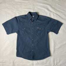 Carhartt Men's Short Sleeve Work Shirt Vintage Button Down Size Small Navy Crop