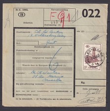 w2550/ Belgium Railway-Train Parcel Card Cover 1954 w/Single 13.f