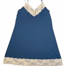 Blue and cream lace trim cami slip dress