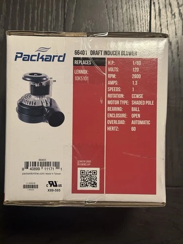 Packard 66401 Lennox 10K5101 Replacement Draft Inducer 1/60 HP 120V 2800 RPM