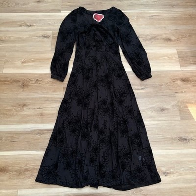 Wax Poetic Clothing Black Penny Sheer Maxi Dress Flocked Spiderwebs S