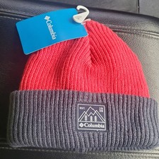 Columbia Youth Whirlibird Cuffed Beanie OSFM Red Blue NWT