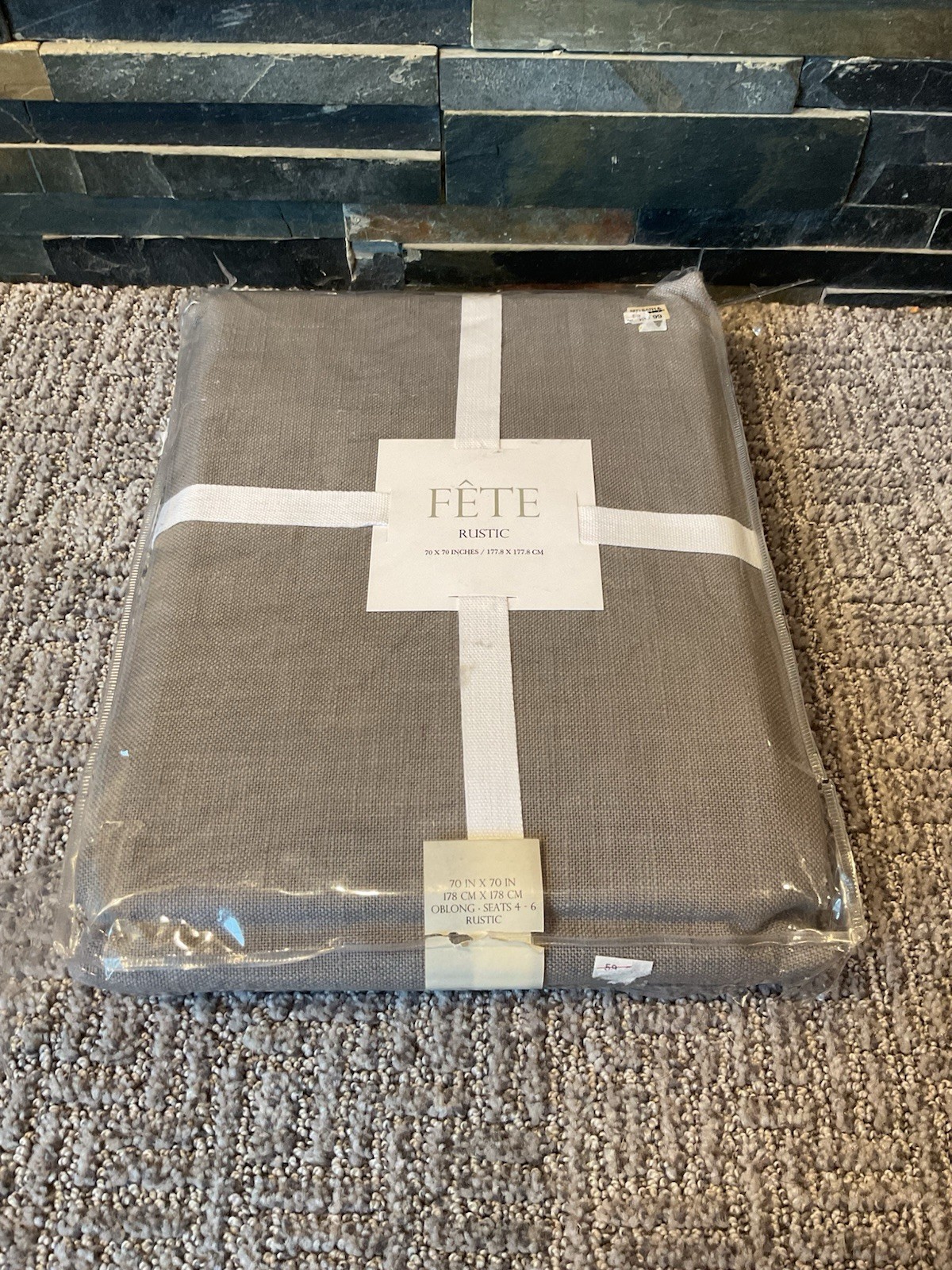 FETE Rustic Gray Tablecloth NWT Oblong 70&rdquo; X 70&rdquo;