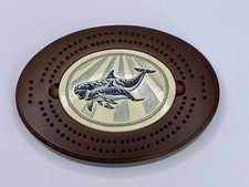 Faux Ivory Carved Dolphin Cribbage Board Wood...
