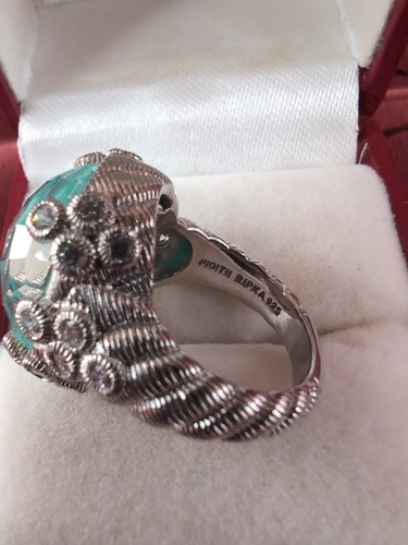 Judith Ripka Gorgeous Silver Oval Turquoise Quartz Doublet Cocktail Ring Size 5 - Picture 7 of 9