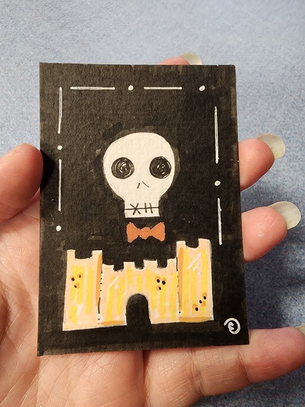 ACEO Original Acrylic Art Card skeleton Monthly Series 7/12