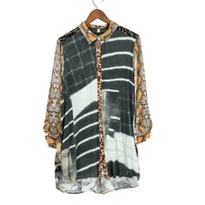 JOHN MARK Top Shirt Large Leopard Animal Print Tunic Top Safari Jungle W039