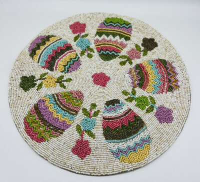 Isaac Mizrahi Beaded Eggs Placemat Charger 15''  Easter Pastel Flowers Eggs New