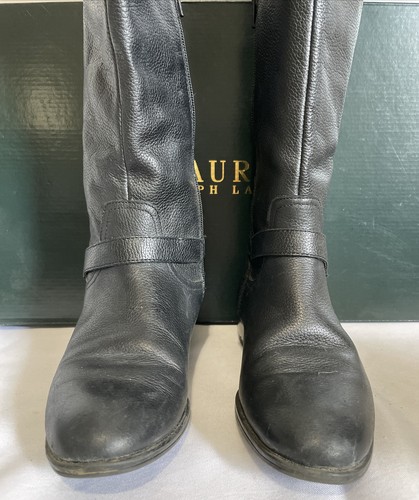 Ralph Lauren Black Knee High Leather Boots 7 1/2 B McLeod boots G/13 - Picture 6 of 13