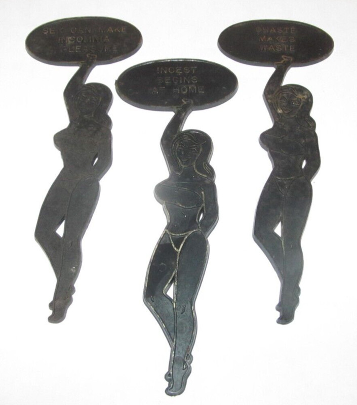 Vintage Set 3 Sexy Stirrers Swizzle Stick Black Gold Bikini Pinup Silhouettes