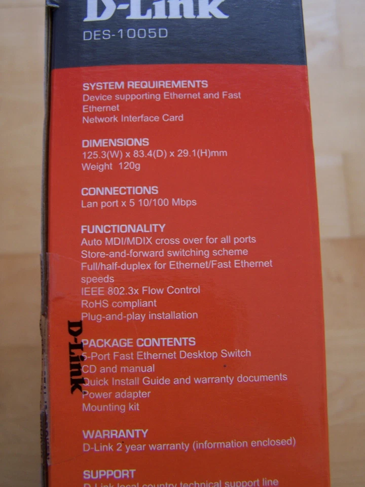 D-Link DES-1005D 5-Port Layer2 Fast Ethernet Switch Kunststoff (RJ-45), neu OVP - Bild 2 von 4
