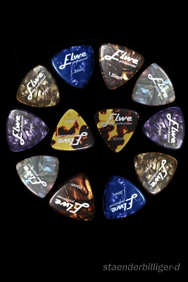 ELWE 12 Plektren Dreieck, 3 Stärken dick, Picks Plektron Plektrum Pleks Zelluloi