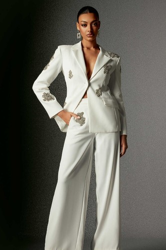 Women's Suit Peak Lapel Formal Business Casual Wedding Party Activewear - Picture 4 of 14