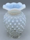 Vintage Fenton Moonstone Opalescent Bud Vase Hobnail Glass Ruffled Edge  3.75 "H