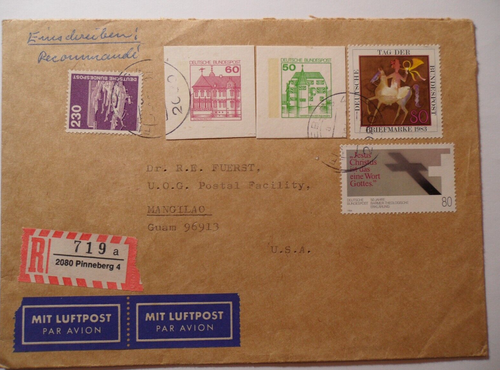 STAMPMART : GERMANY 1984 POSTCARD STAMPS TIDE REGISTERED COVER USED TO GUAM USA