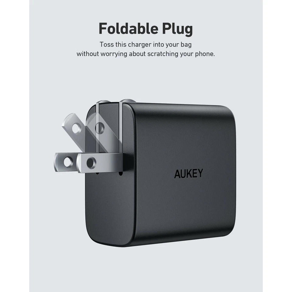 AUKEY Cargador Swift Mezcla 32W Doble Puerto Cubo Enchufe Alimentación con Cable PA-F3S Foto 2 de 4