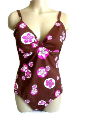Jantzen Classics Bathing Swim Suit Womens size 10 One Piece Brown Floral