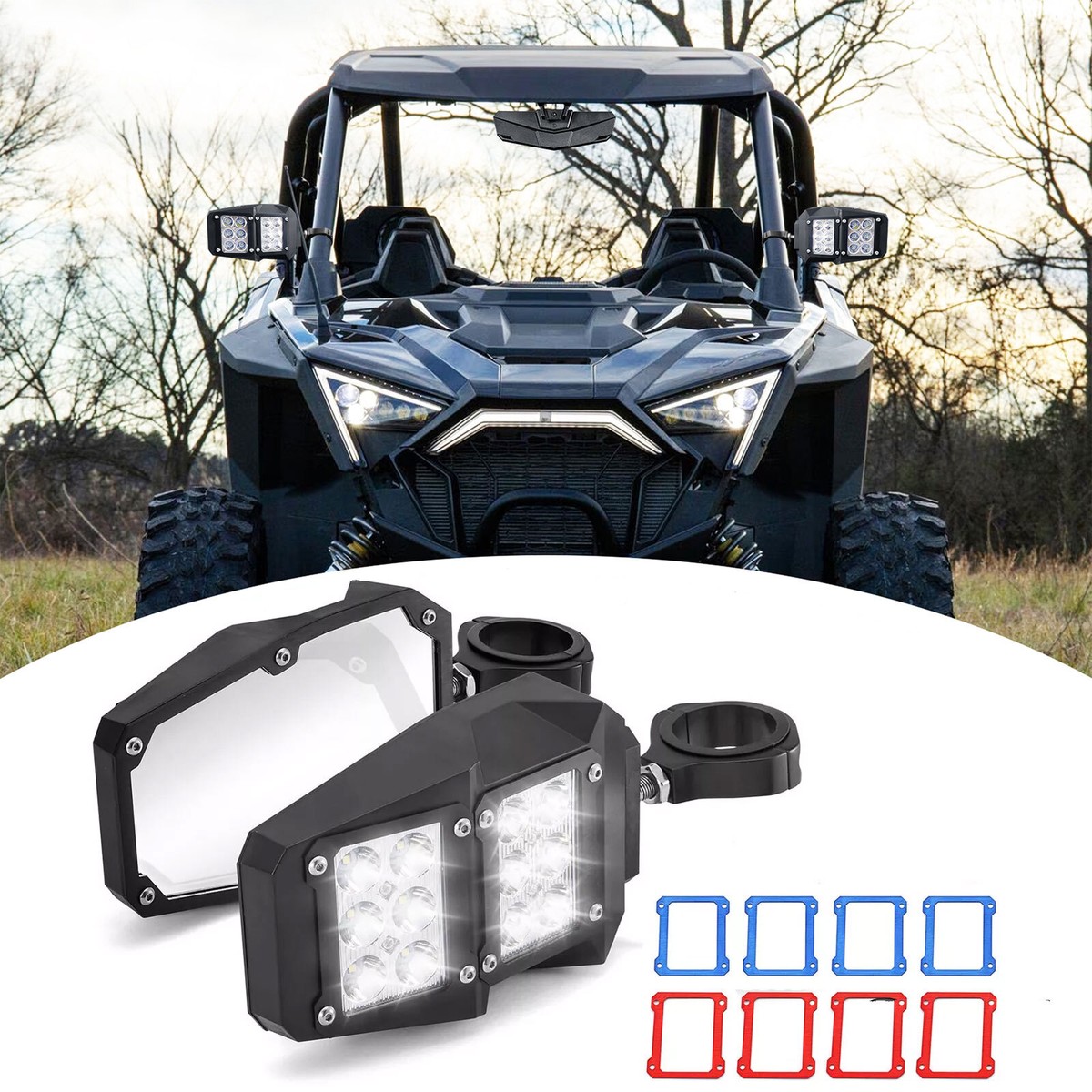 Roll Bar Rear-View Side Mirrors W/LED Light For Yamaha Wolverine