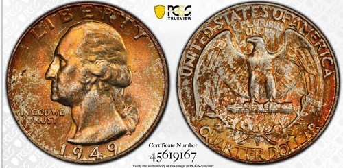 1949 D Washington Quarter PCGS MS67 Rainbow Toned Colorful Toning PQ Coin - Picture 4 of 5