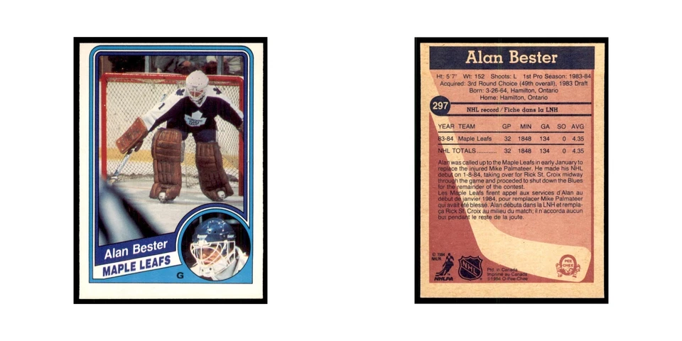 1984 O-Pee-Chee Allan Bester RC Toronto Maple Leafs #297 - Image 3 of 3