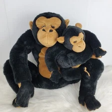 E&J Prima Black Brown Monkey Chimpanzee Ape Mom Mother Baby Plush 19"
