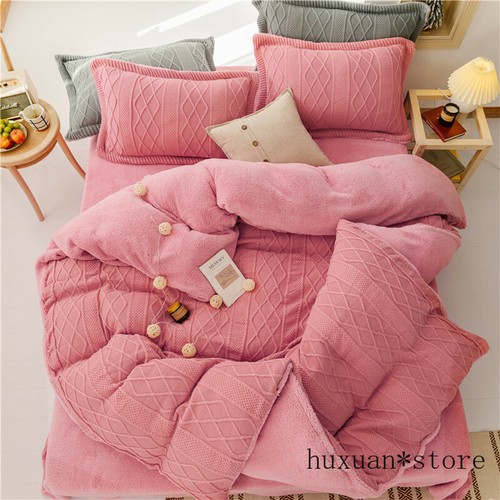 Knitted Duvet Cover Set 4Pcs Luxury Soft Warm Solid Bedding Set Ties King Queen