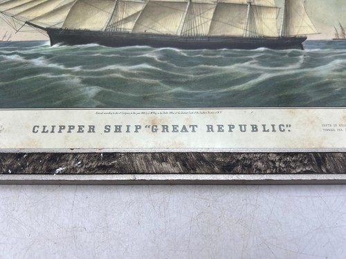 Vintage Framed "Clipper Ship Great Republic" Reprinted from Lithograph N Currier - Picture 2 of 5